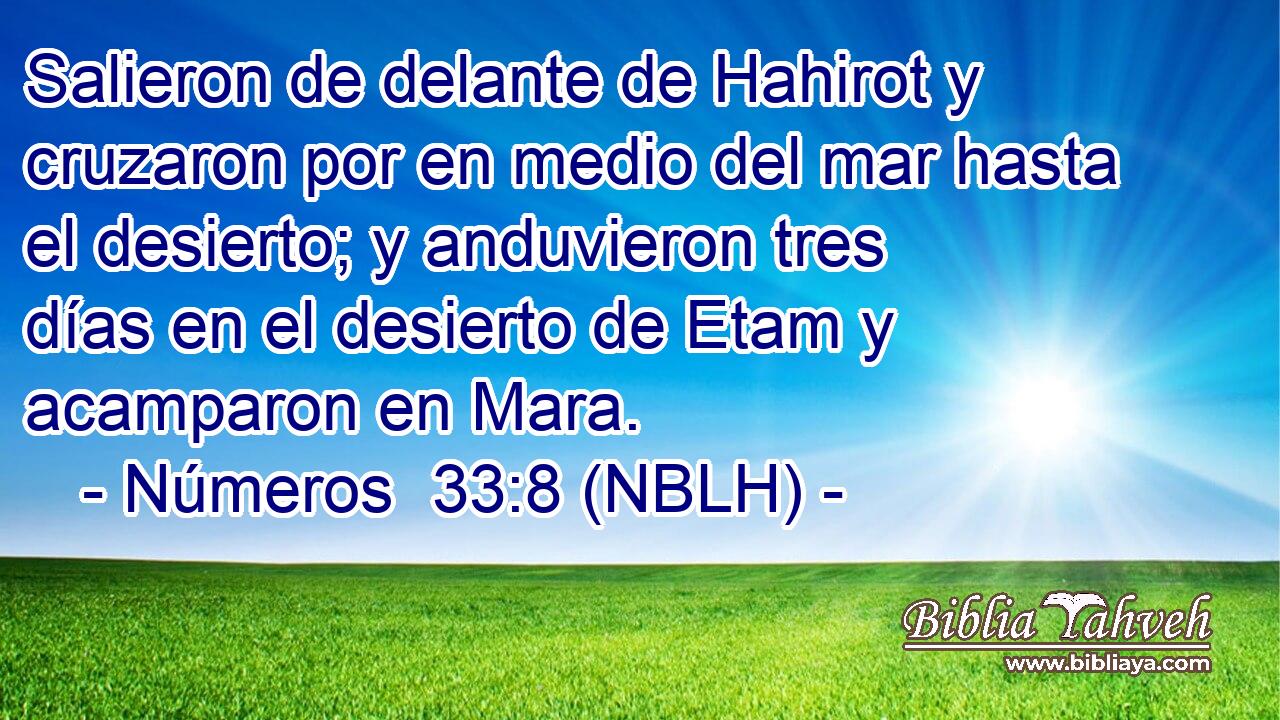  Salieron de delante de Hahirot y cruzaron por en medio del mar hasta el desierto; y anduvieron tres días en el desierto de Etam y acamparon en Mara. 
