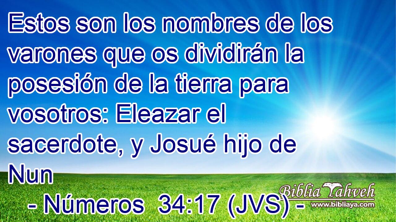 Estos son los nombres de los varones que os dividirán la posesión de la tierra para vosotros: Eleazar el sacerdote, y Josué hijo de Nun