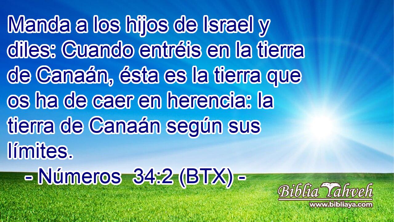 Manda a los hijos de Israel y diles: Cuando entréis en la tierra de Canaán, ésta es la tierra que os ha de caer en herencia: la tierra de Canaán según sus límites.