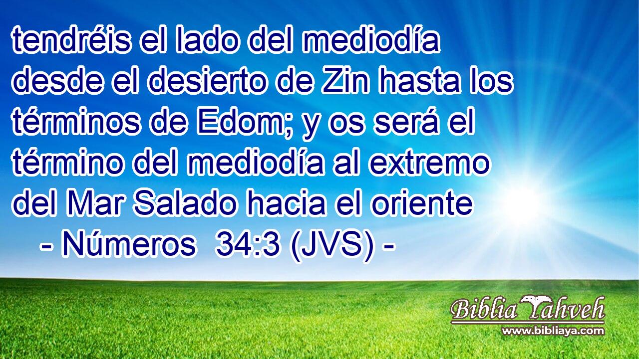 tendréis el lado del mediodía desde el desierto de Zin hasta los términos de Edom; y os será el término del mediodía al extremo del Mar Salado hacia el oriente