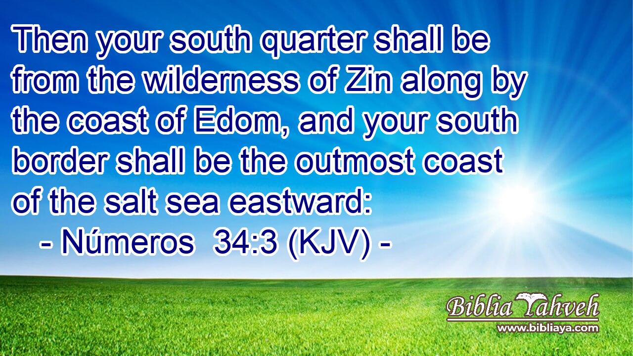 Then your south quarter shall be from the wilderness of Zin along by the coast of Edom, and your south border shall be the outmost coast of the salt sea eastward: