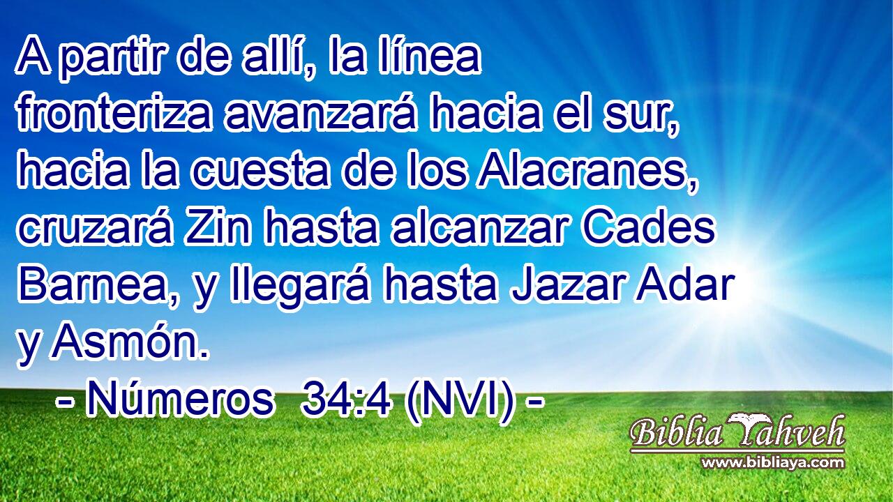  A partir de allí, la línea fronteriza avanzará hacia el sur, hacia la cuesta de los Alacranes, cruzará Zin hasta alcanzar Cades Barnea, y llegará hasta Jazar Adar y Asmón. 