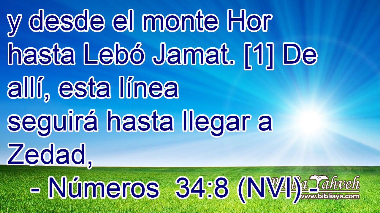  y desde el monte Hor hasta Lebó Jamat. [1] De allí, esta línea seguirá hasta llegar a Zedad, 