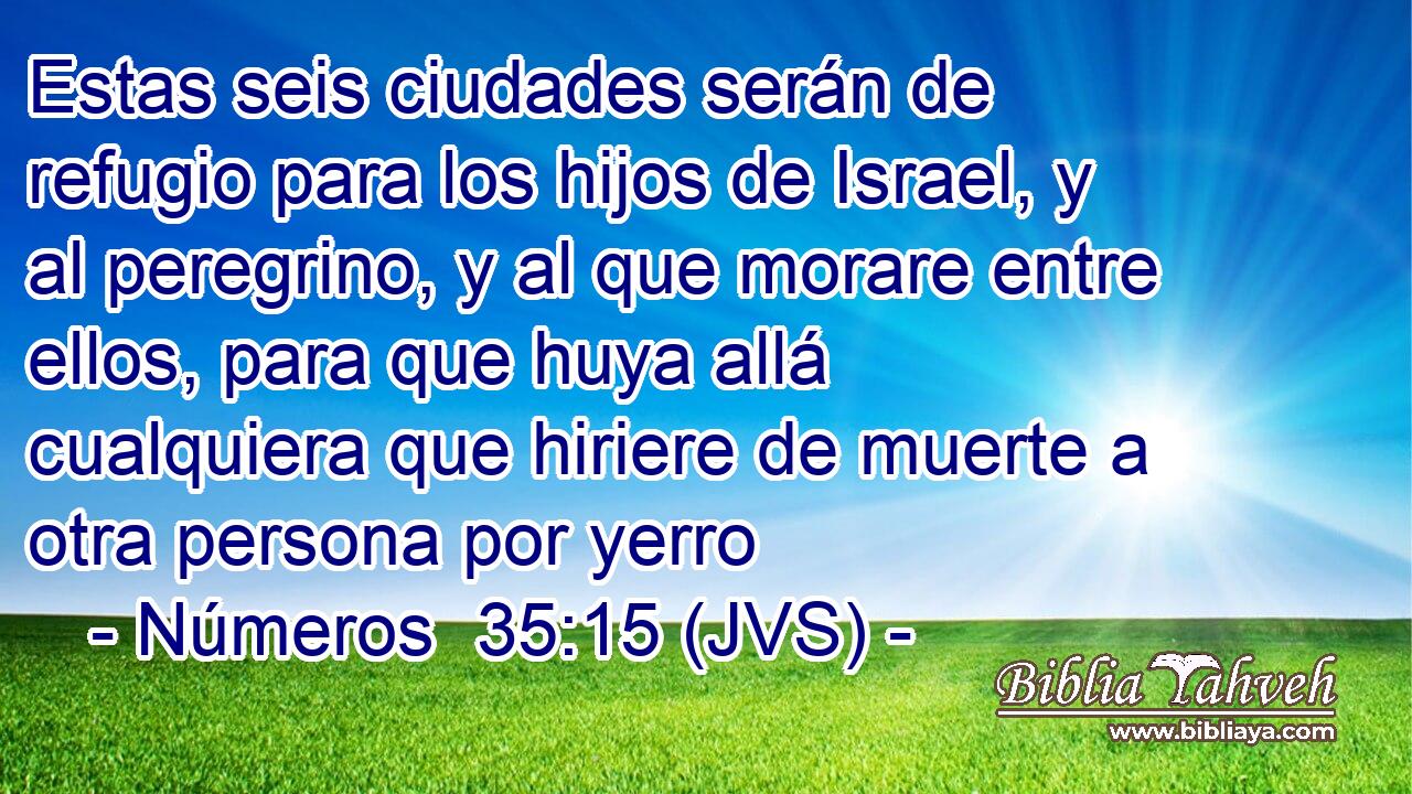 Estas seis ciudades serán de refugio para los hijos de Israel, y al peregrino, y al que morare entre ellos, para que huya allá cualquiera que hiriere de muerte a otra persona por yerro