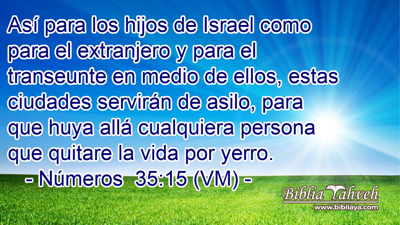  Así para los hijos de Israel como para el extranjero y para el transeunte en medio de ellos, estas ciudades servirán de asilo, para que huya allá cualquiera persona que quitare la vida por yerro. 