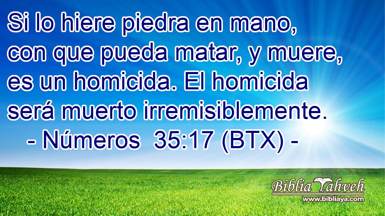 Si lo hiere piedra en mano, con que pueda matar, y muere, es un homicida. El homicida será muerto irremisiblemente.