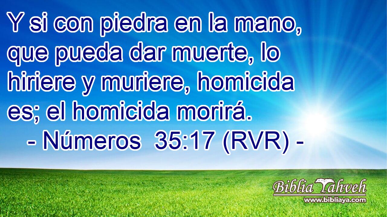 Y si con piedra en la mano, que pueda dar muerte, lo hiriere y muriere, homicida es; el homicida morirá.