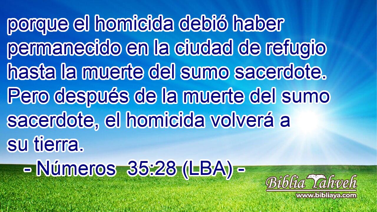 porque el homicida debió haber permanecido en la ciudad de refugio hasta la muerte del sumo sacerdote. Pero después de la muerte del sumo sacerdote, el homicida volverá a su tierra.