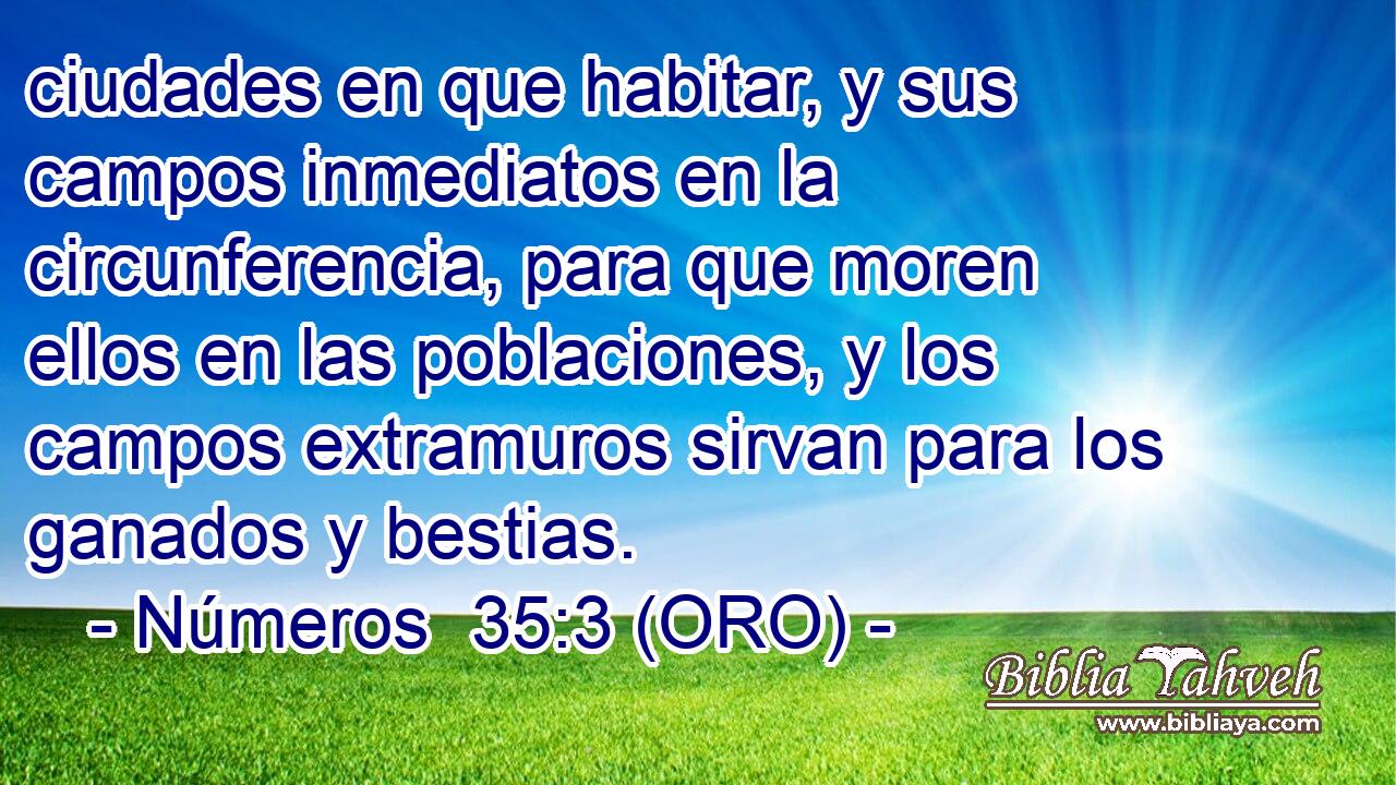  ciudades en que habitar, y sus campos inmediatos en la circunferencia, para que moren ellos en las poblaciones, y los campos extramuros sirvan para los ganados y bestias. 