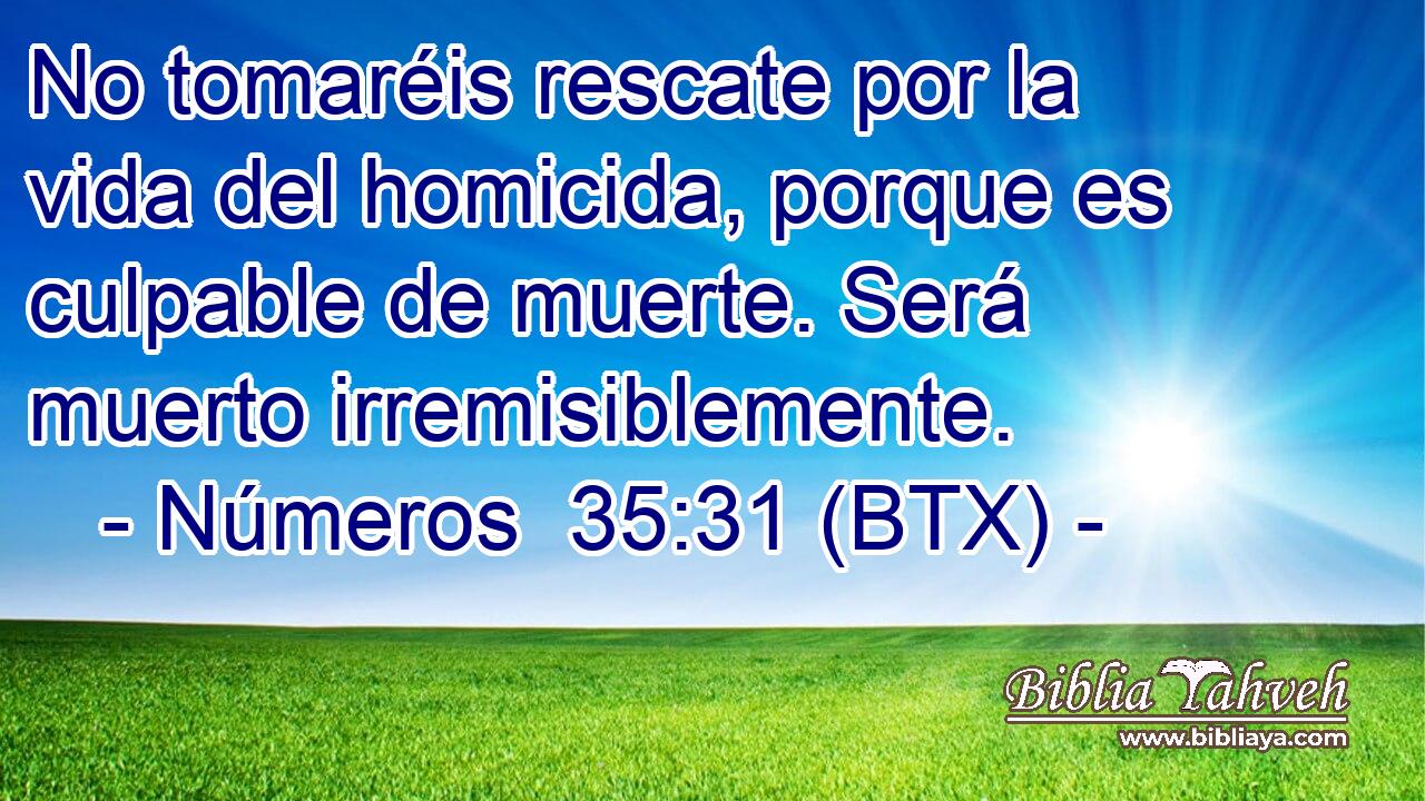 No tomaréis rescate por la vida del homicida, porque es culpable de muerte. Será muerto irremisiblemente.