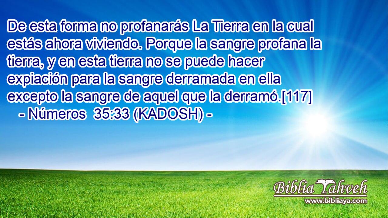 De esta forma no profanarás La Tierra en la cual estás ahora viviendo. Porque la sangre profana la tierra, y en esta tierra no se puede hacer expiación para la sangre derramada en ella excepto la sangre de aquel que la derramó.[117] 