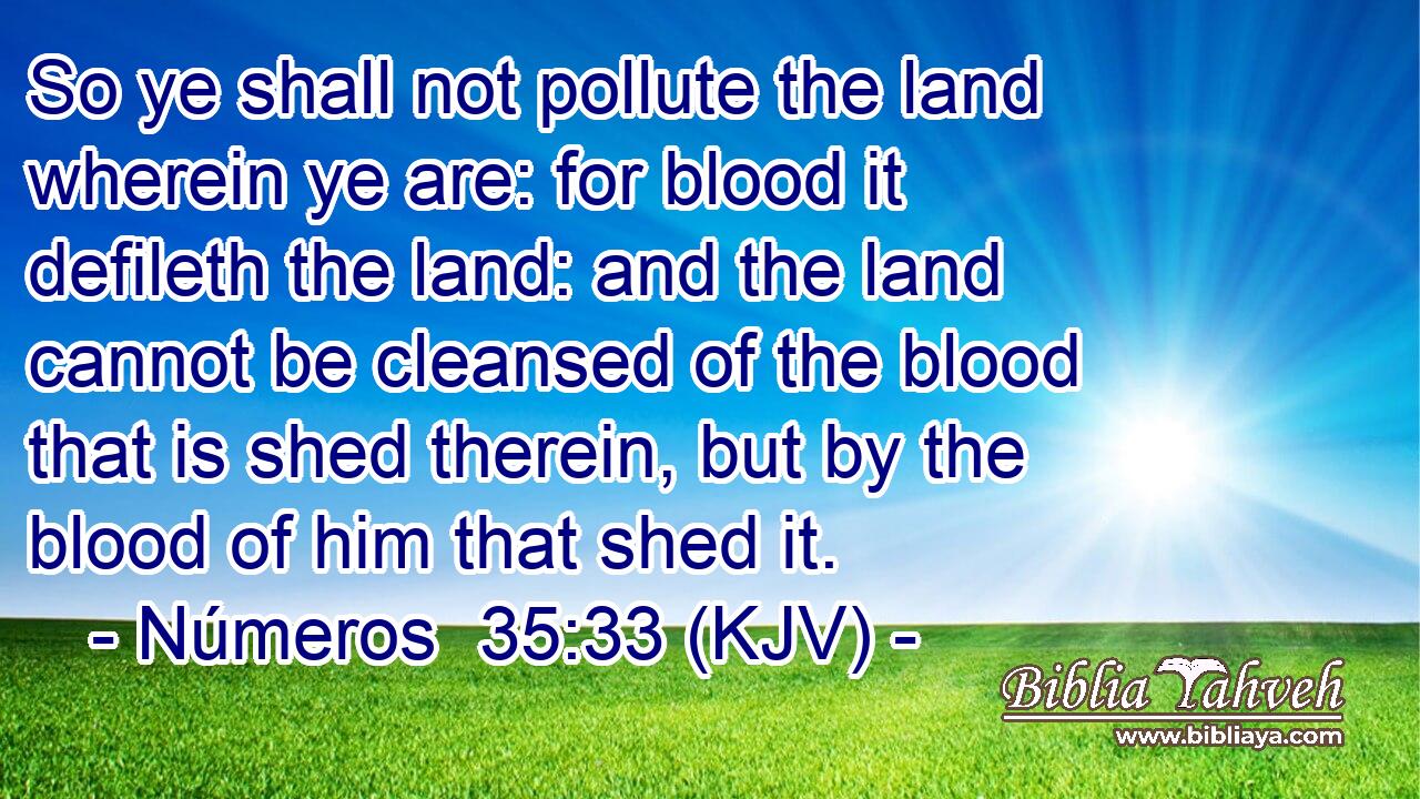 So ye shall not pollute the land wherein ye are: for blood it defileth the land: and the land cannot be cleansed of the blood that is shed therein, but by the blood of him that shed it.