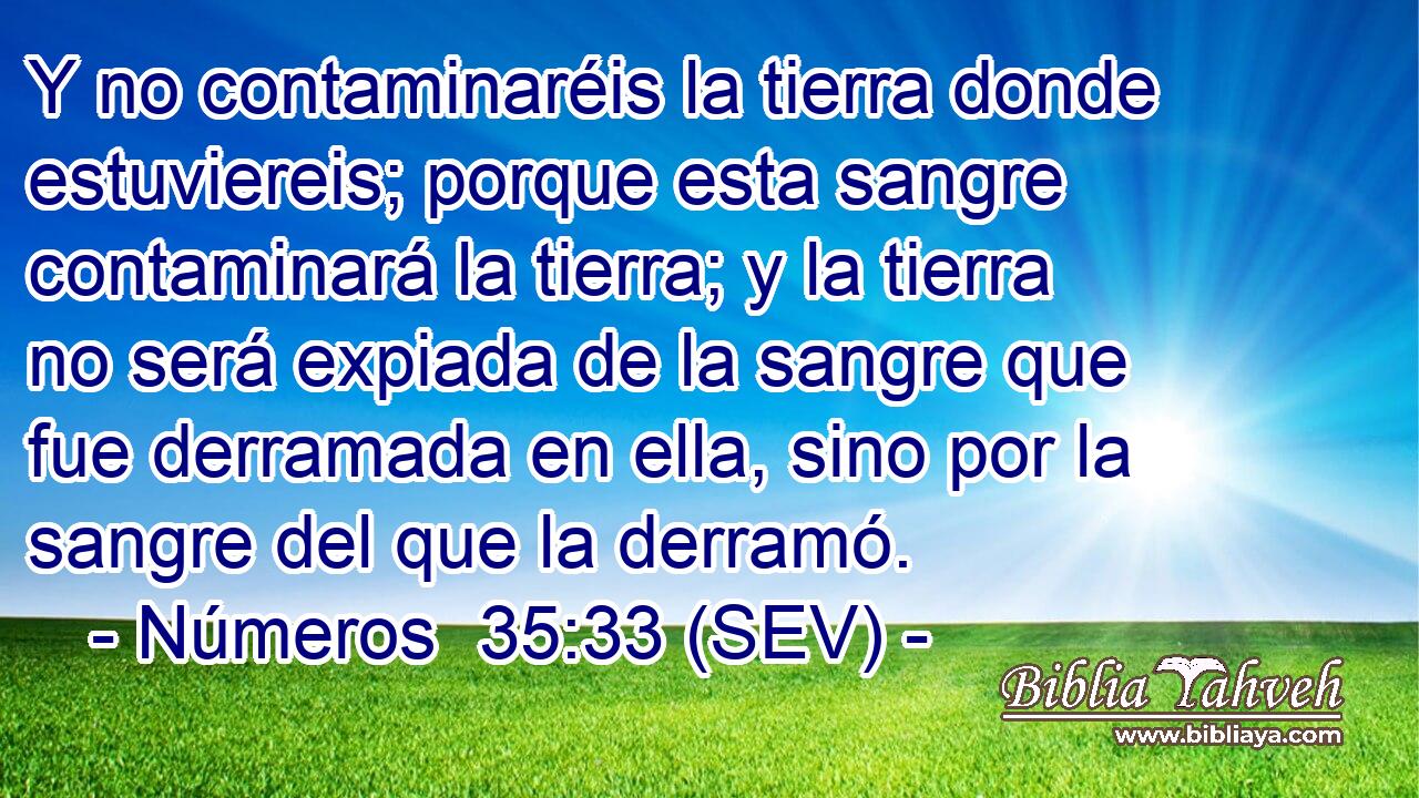 Y no contaminaréis la tierra donde estuviereis; porque esta sangre contaminará la tierra; y la tierra no será expiada de la sangre que fue derramada en ella, sino por la sangre del que la derramó.