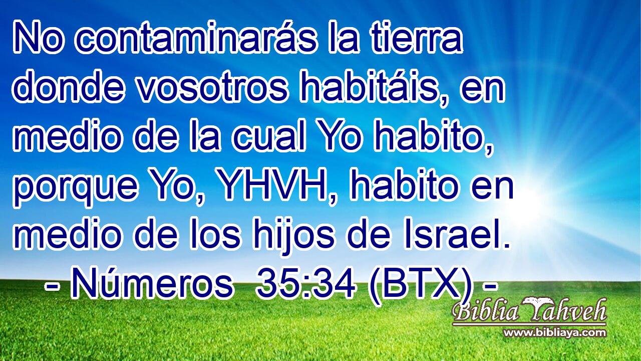 No contaminarás la tierra donde vosotros habitáis, en medio de la cual Yo habito, porque Yo, YHVH, habito en medio de los hijos de Israel.