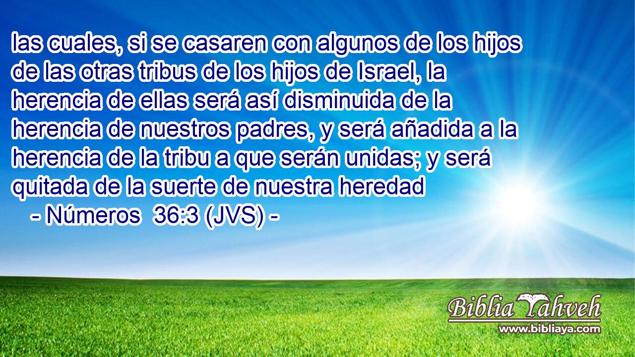 las cuales, si se casaren con algunos de los hijos de las otras tribus de los hijos de Israel, la herencia de ellas será así disminuida de la herencia de nuestros padres, y será añadida a la herencia de la tribu a que serán unidas; y será quitada de la suerte de nuestra heredad