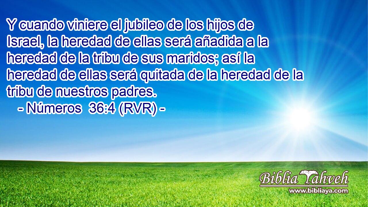 Y cuando viniere el jubileo de los hijos de Israel, la heredad de ellas será añadida a la heredad de la tribu de sus maridos; así la heredad de ellas será quitada de la heredad de la tribu de nuestros padres.