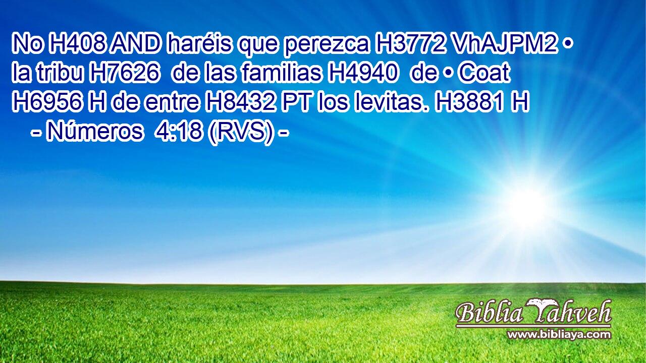 No H408 AND haréis que perezca H3772 VhAJPM2 • la tribu H7626  de las familias H4940  de • Coat H6956 H de entre H8432 PT los levitas. H3881 H 