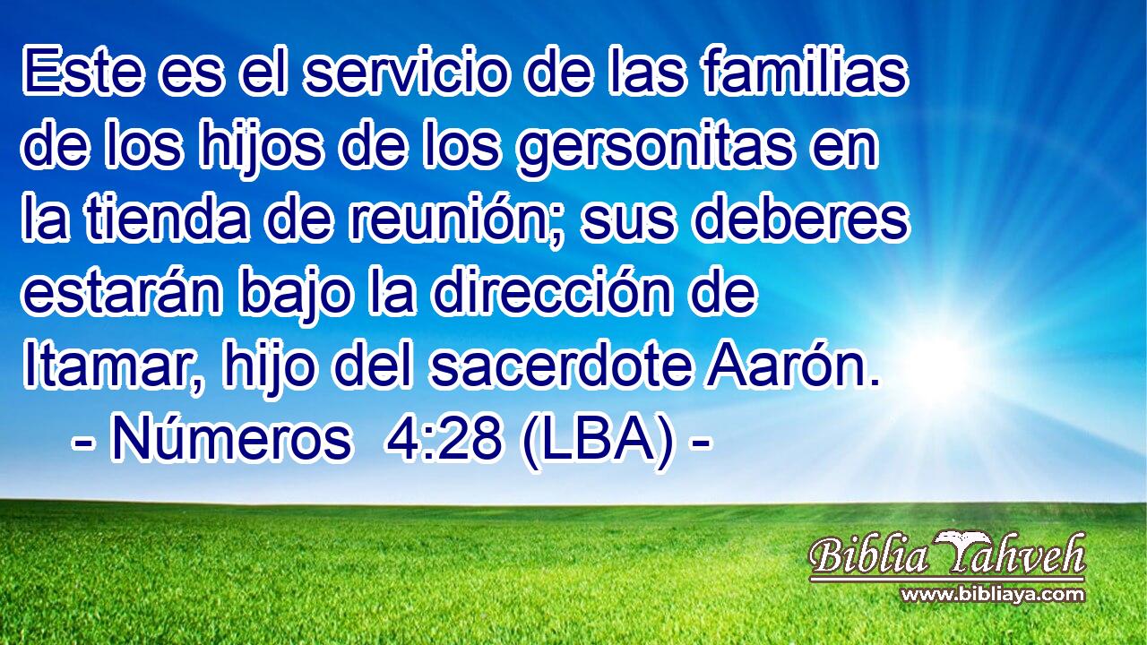 Este es el servicio de las familias de los hijos de los gersonitas en la tienda de reunión; sus deberes estarán bajo la dirección de Itamar, hijo del sacerdote Aarón.
