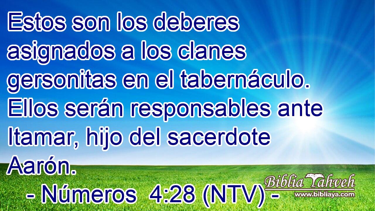 Estos son los deberes asignados a los clanes gersonitas en el tabernáculo. Ellos serán responsables ante Itamar, hijo del sacerdote Aarón.