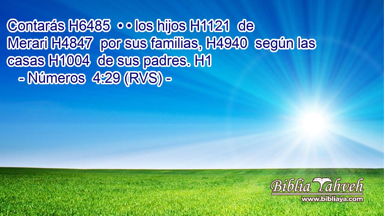 Contarás H6485  • • los hijos H1121  de Merari H4847  por sus familias, H4940  según las casas H1004  de sus padres. H1  