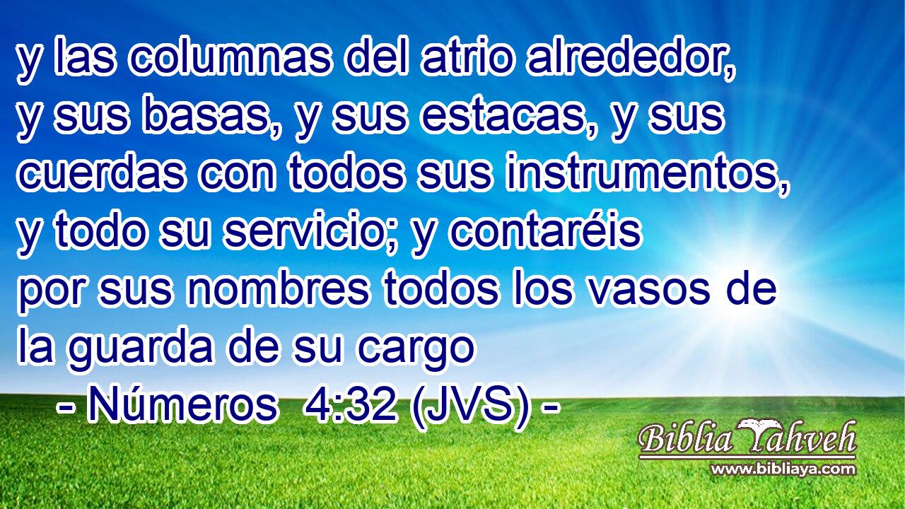 y las columnas del atrio alrededor, y sus basas, y sus estacas, y sus cuerdas con todos sus instrumentos, y todo su servicio; y contaréis por sus nombres todos los vasos de la guarda de su cargo