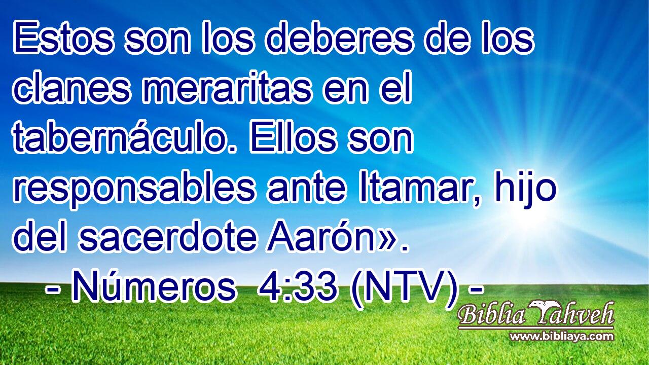 Estos son los deberes de los clanes meraritas en el tabernáculo. Ellos son responsables ante Itamar, hijo del sacerdote Aarón».
