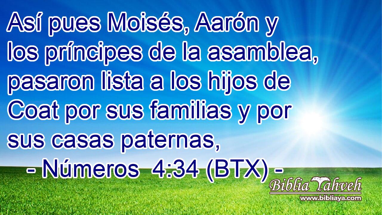 Así pues Moisés, Aarón y los príncipes de la asamblea, pasaron lista a los hijos de Coat por sus familias y por sus casas paternas,