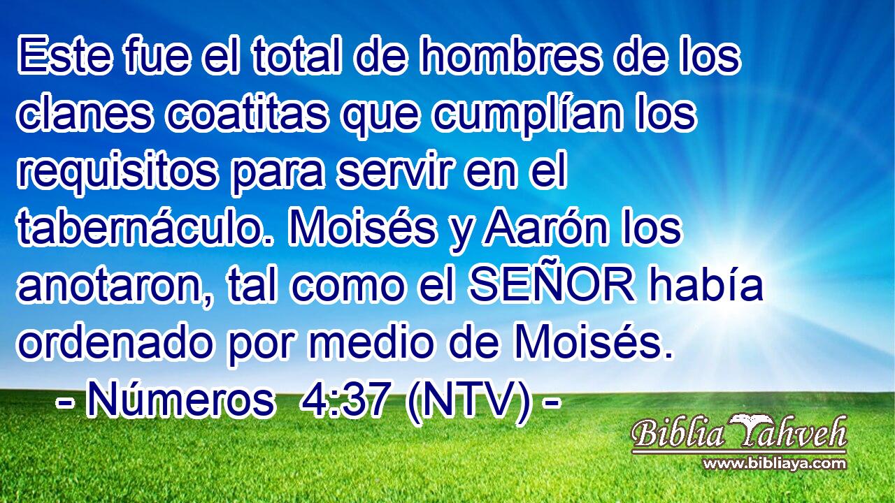 Este fue el total de hombres de los clanes coatitas que cumplían los requisitos para servir en el tabernáculo. Moisés y Aarón los anotaron, tal como el SEÑOR había ordenado por medio de Moisés.