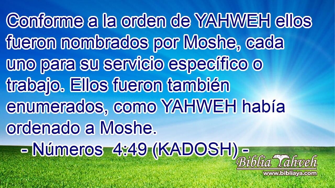  Conforme a la orden de YAHWEH ellos fueron nombrados por Moshe, cada uno para su servicio específico o trabajo. Ellos fueron también enumerados, como YAHWEH había ordenado a Moshe. 