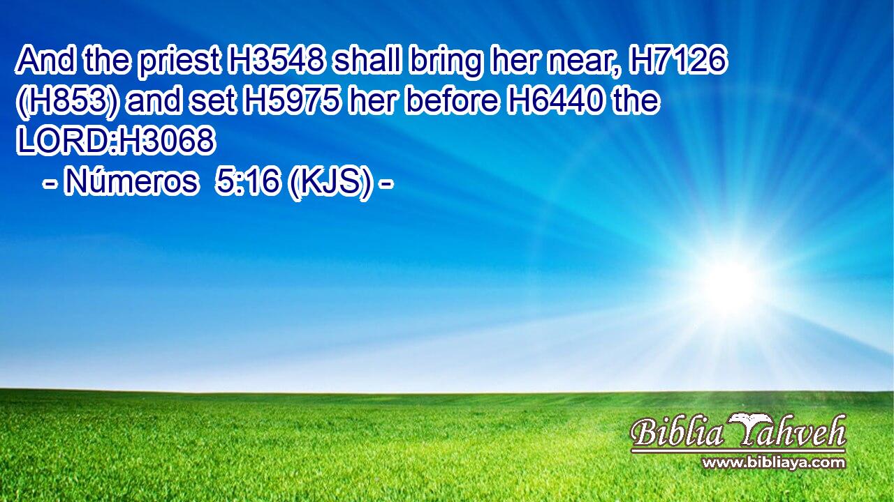 And the priest H3548 shall bring her near, H7126 (H853) and set H5975 her before H6440 the LORD:H3068