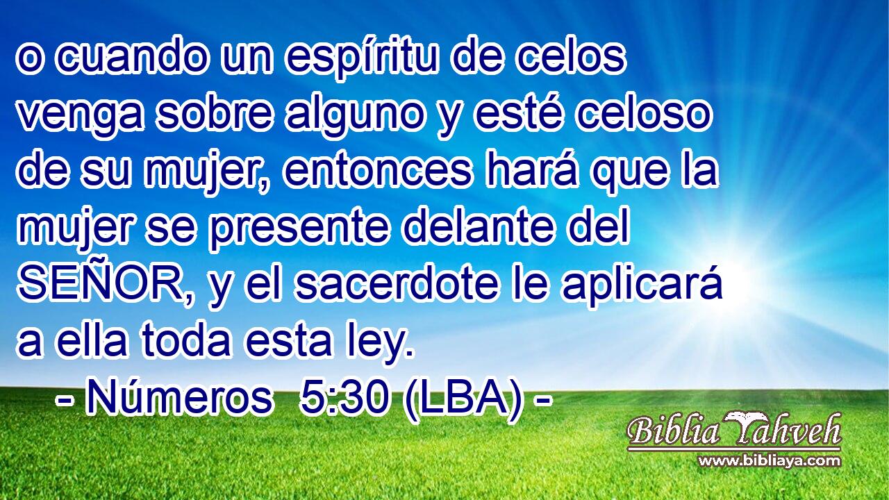 o cuando un espíritu de celos venga sobre alguno y esté celoso de su mujer, entonces hará que la mujer se presente delante del SEÑOR, y el sacerdote le aplicará a ella toda esta ley.