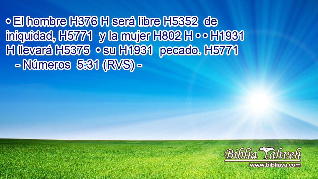 • El hombre H376 H será libre H5352  de iniquidad, H5771  y la mujer H802 H • • H1931 H llevará H5375  • su H1931  pecado. H5771  