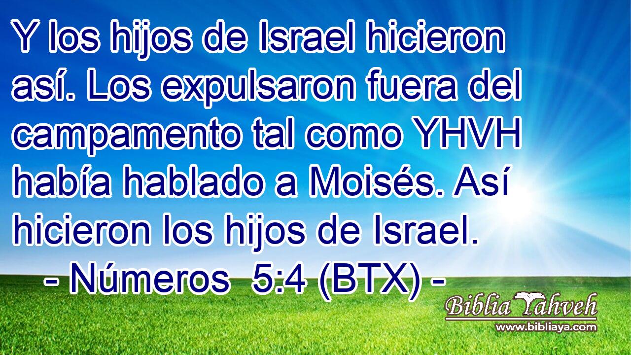 Y los hijos de Israel hicieron así. Los expulsaron fuera del campamento tal como YHVH había hablado a Moisés. Así hicieron los hijos de Israel.