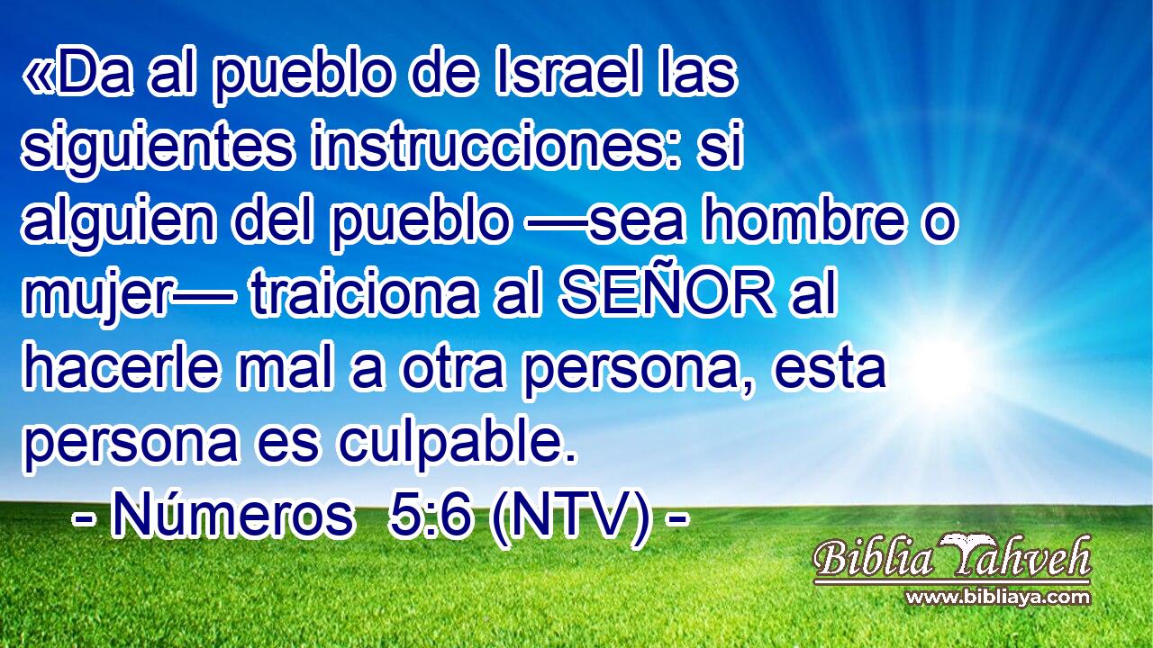 «Da al pueblo de Israel las siguientes instrucciones: si alguien del pueblo —sea hombre o mujer— traiciona al SEÑOR al hacerle mal a otra persona, esta persona es culpable.