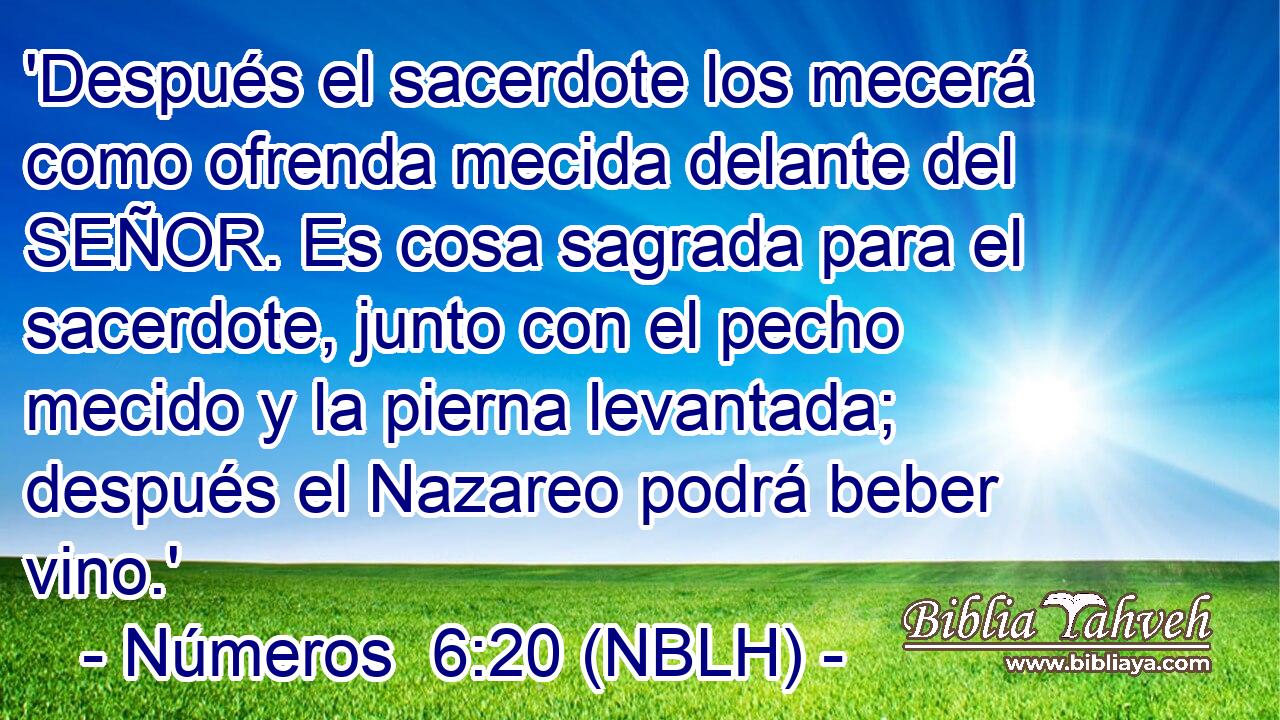  'Después el sacerdote los mecerá como ofrenda mecida delante del SEÑOR. Es cosa sagrada para el sacerdote, junto con el pecho mecido y la pierna levantada; después el Nazareo podrá beber vino.' 