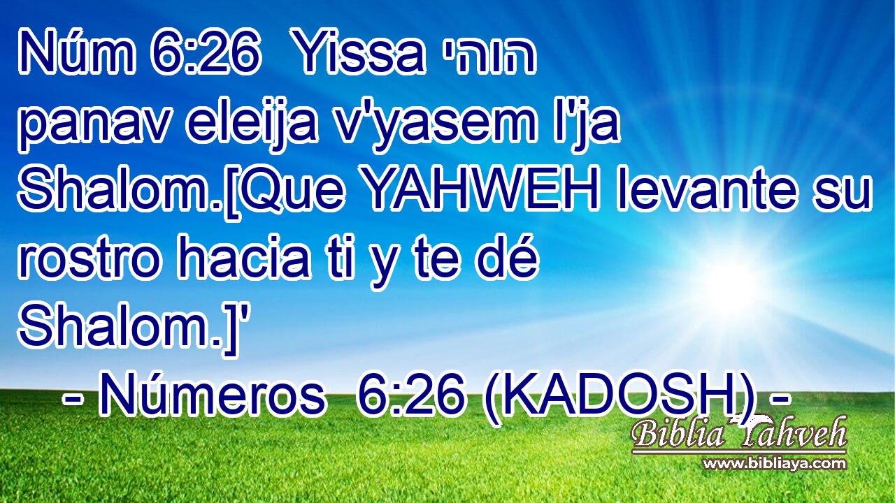  Yissa יהוה panav eleija v'yasem l'ja Shalom.[Que YAHWEH levante su rostro hacia ti y te dé Shalom.]' 