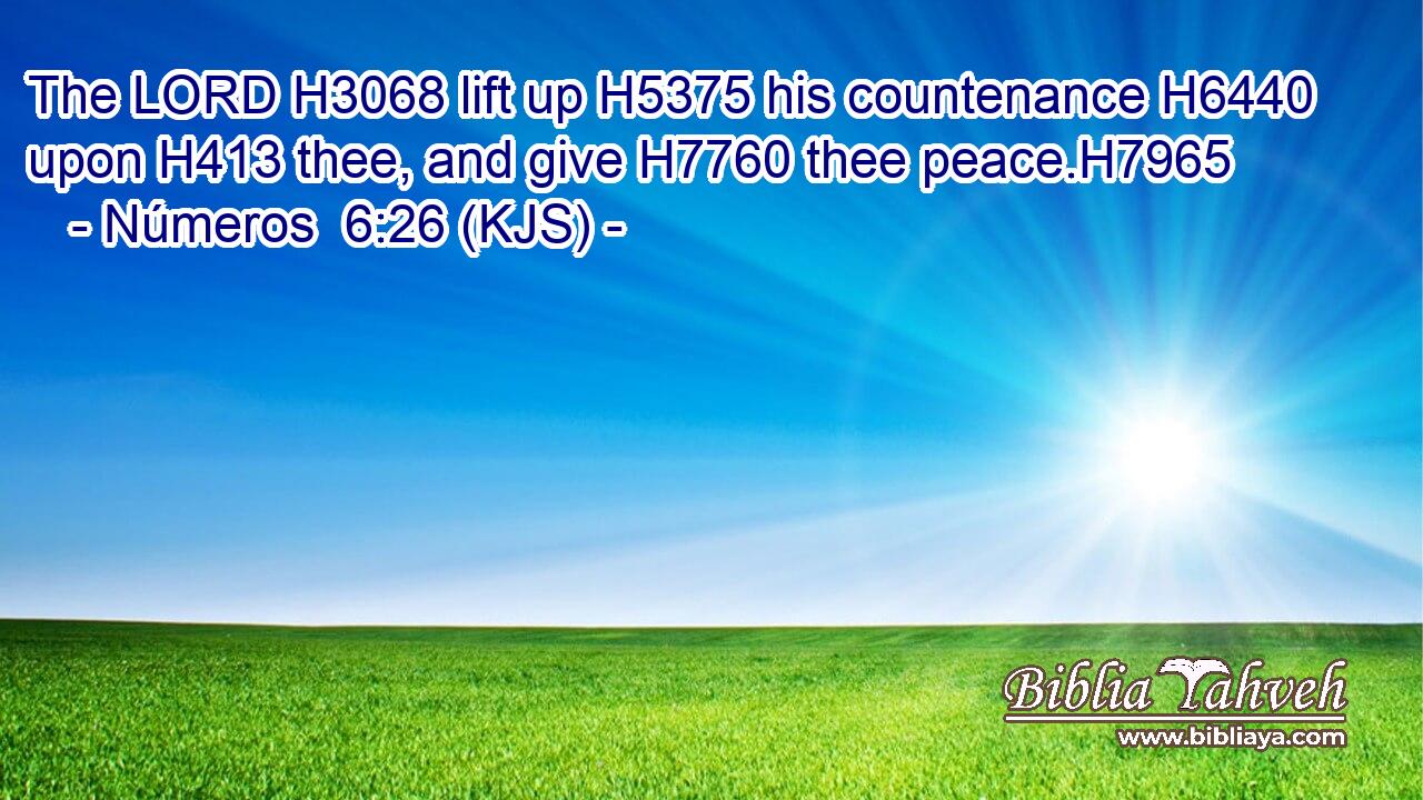 The LORD H3068 lift up H5375 his countenance H6440 upon H413 thee, and give H7760 thee peace.H7965
