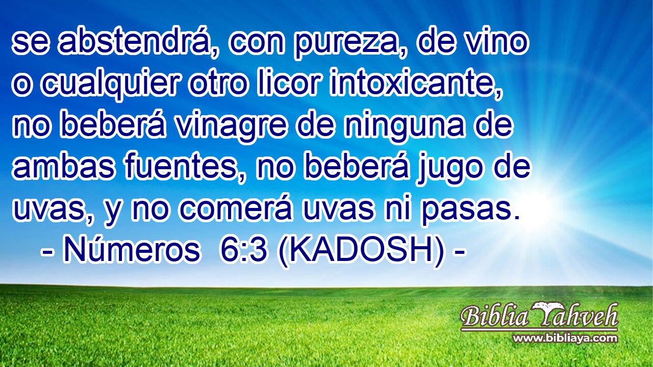  se abstendrá, con pureza, de vino o cualquier otro licor intoxicante, no beberá vinagre de ninguna de ambas fuentes, no beberá jugo de uvas, y no comerá uvas ni pasas. 