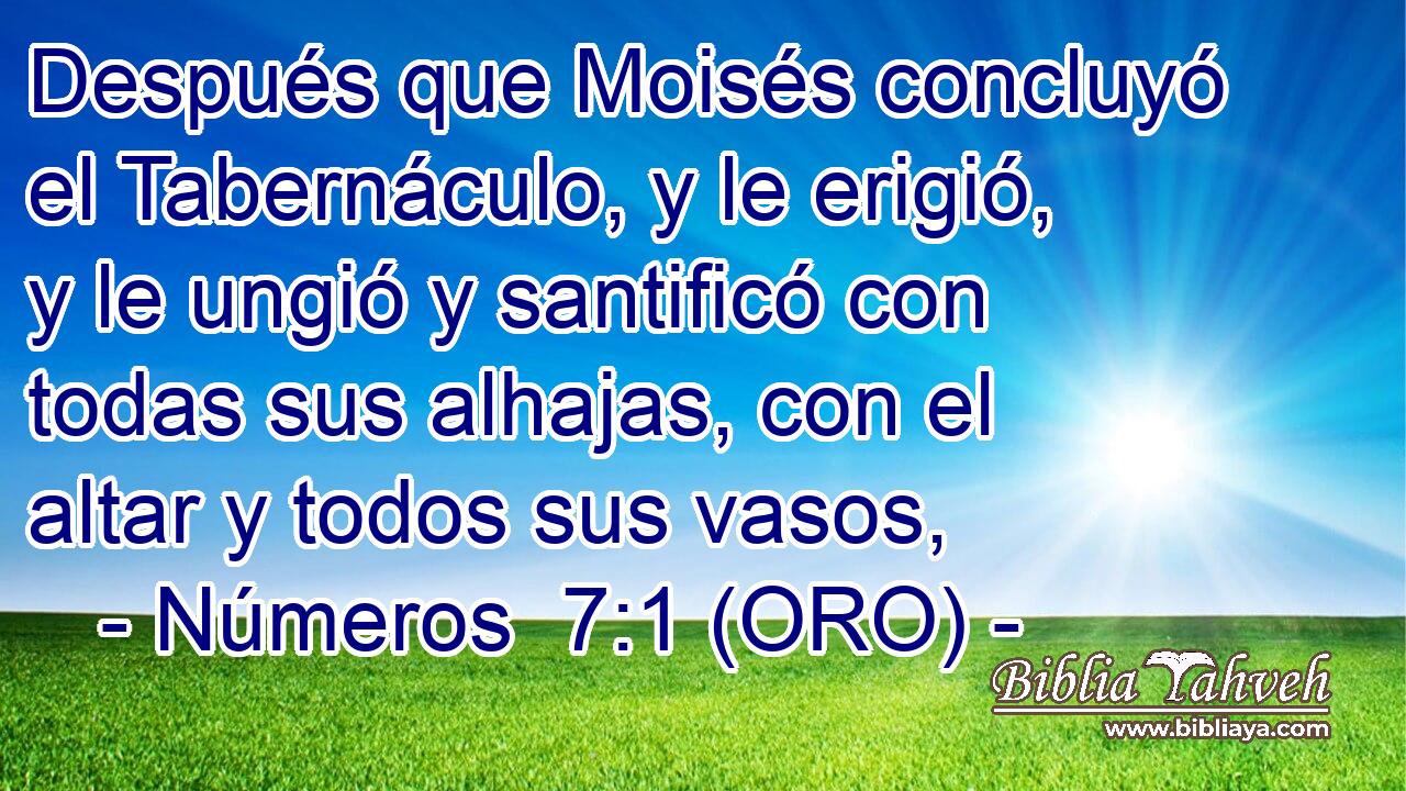  Después que Moisés concluyó el Tabernáculo, y le erigió, y le ungió y santificó con todas sus alhajas, con el altar y todos sus vasos, 