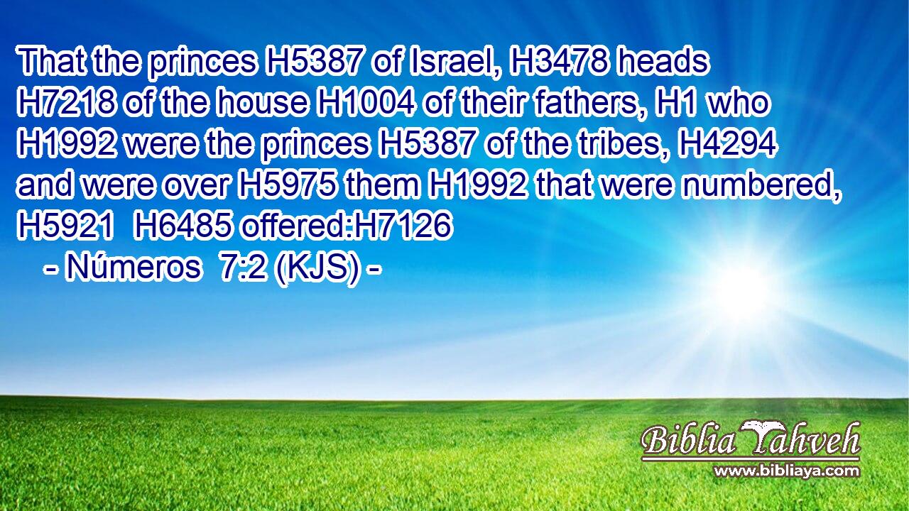 That the princes H5387 of Israel, H3478 heads H7218 of the house H1004 of their fathers, H1 who H1992 were the princes H5387 of the tribes, H4294 and were over H5975 them H1992 that were numbered, H5921  H6485 offered:H7126