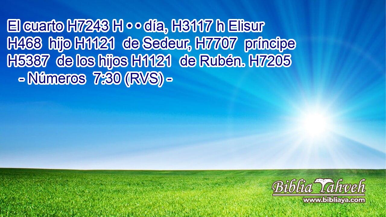 El cuarto H7243 H • • día, H3117 h Elisur H468  hijo H1121  de Sedeur, H7707  príncipe H5387  de los hijos H1121  de Rubén. H7205  