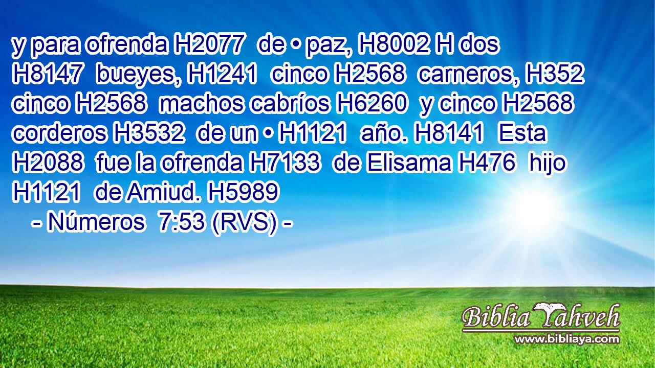 y para ofrenda H2077  de • paz, H8002 H dos H8147  bueyes, H1241  cinco H2568  carneros, H352  cinco H2568  machos cabríos H6260  y cinco H2568  corderos H3532  de un • H1121  año. H8141  Esta H2088  fue la ofrenda H7133  de Elisama H476  hijo H1121  de Amiud. H5989  