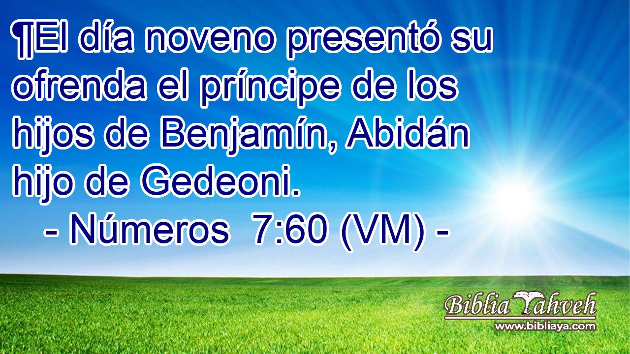  ¶El día noveno presentó su ofrenda el príncipe de los hijos de Benjamín, Abidán hijo de Gedeoni. 