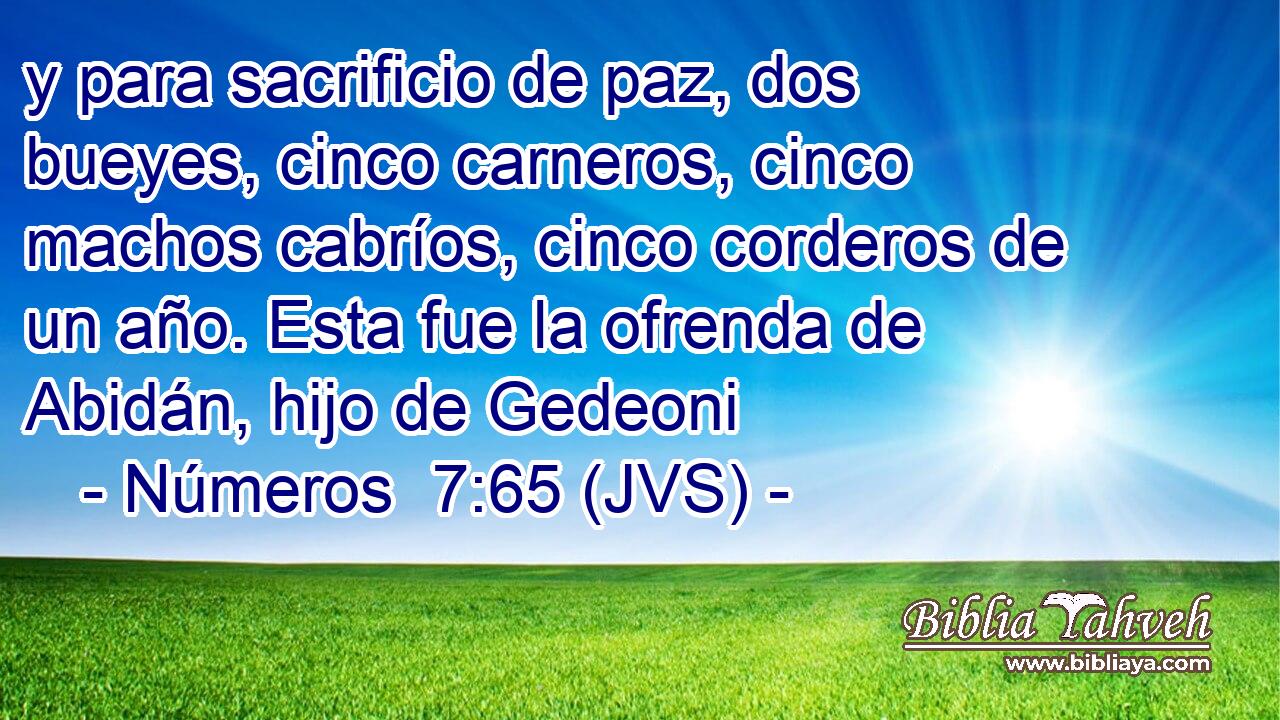y para sacrificio de paz, dos bueyes, cinco carneros, cinco machos cabríos, cinco corderos de un año. Esta fue la ofrenda de Abidán, hijo de Gedeoni