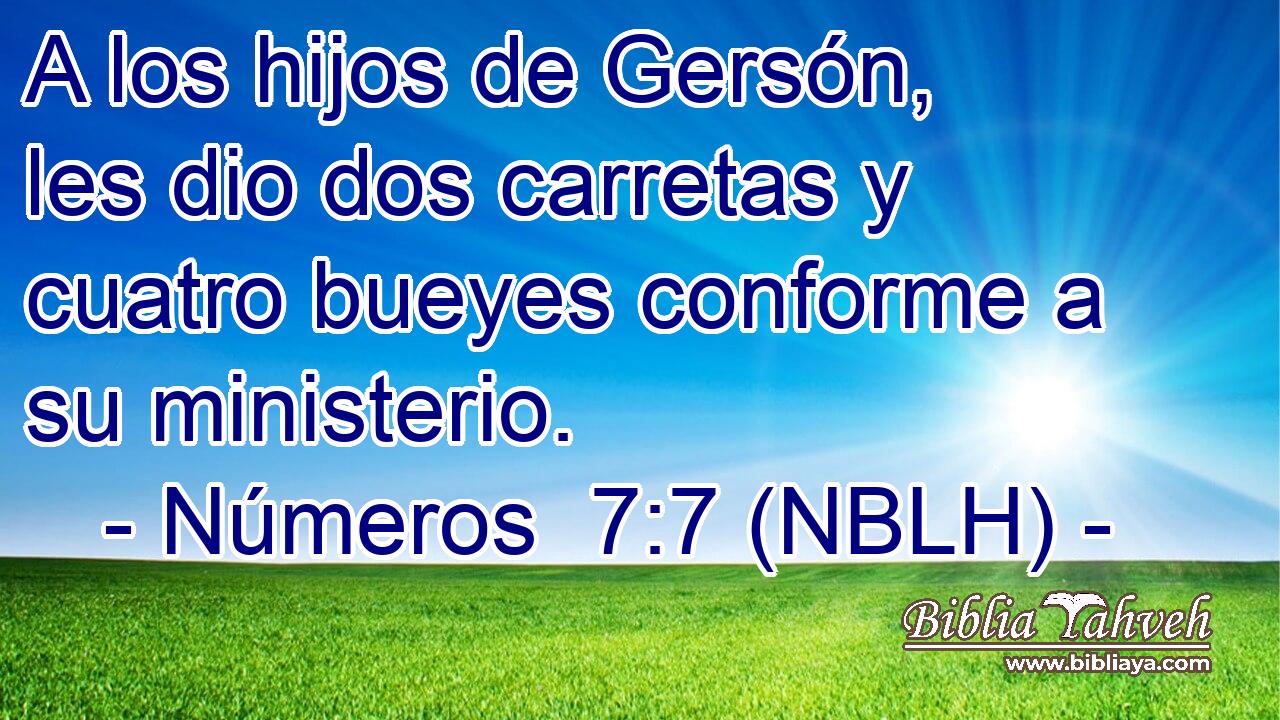  A los hijos de Gersón, les dio dos carretas y cuatro bueyes conforme a su ministerio. 