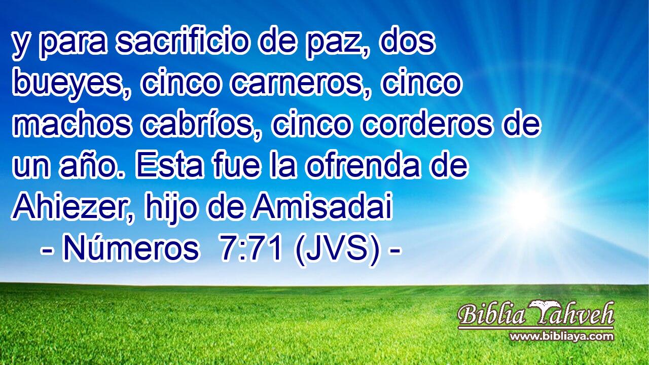 y para sacrificio de paz, dos bueyes, cinco carneros, cinco machos cabríos, cinco corderos de un año. Esta fue la ofrenda de Ahiezer, hijo de Amisadai