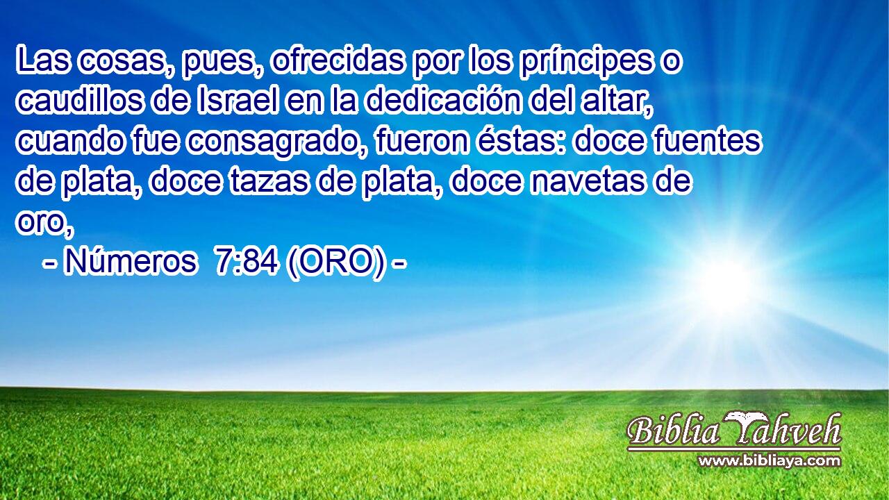  Las cosas, pues, ofrecidas por los príncipes o caudillos de Israel en la dedicación del altar, cuando fue consagrado, fueron éstas: doce fuentes de plata, doce tazas de plata, doce navetas de oro, 