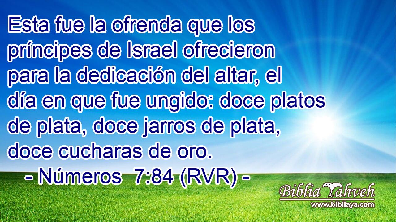 Esta fue la ofrenda que los príncipes de Israel ofrecieron para la dedicación del altar, el día en que fue ungido: doce platos de plata, doce jarros de plata, doce cucharas de oro.