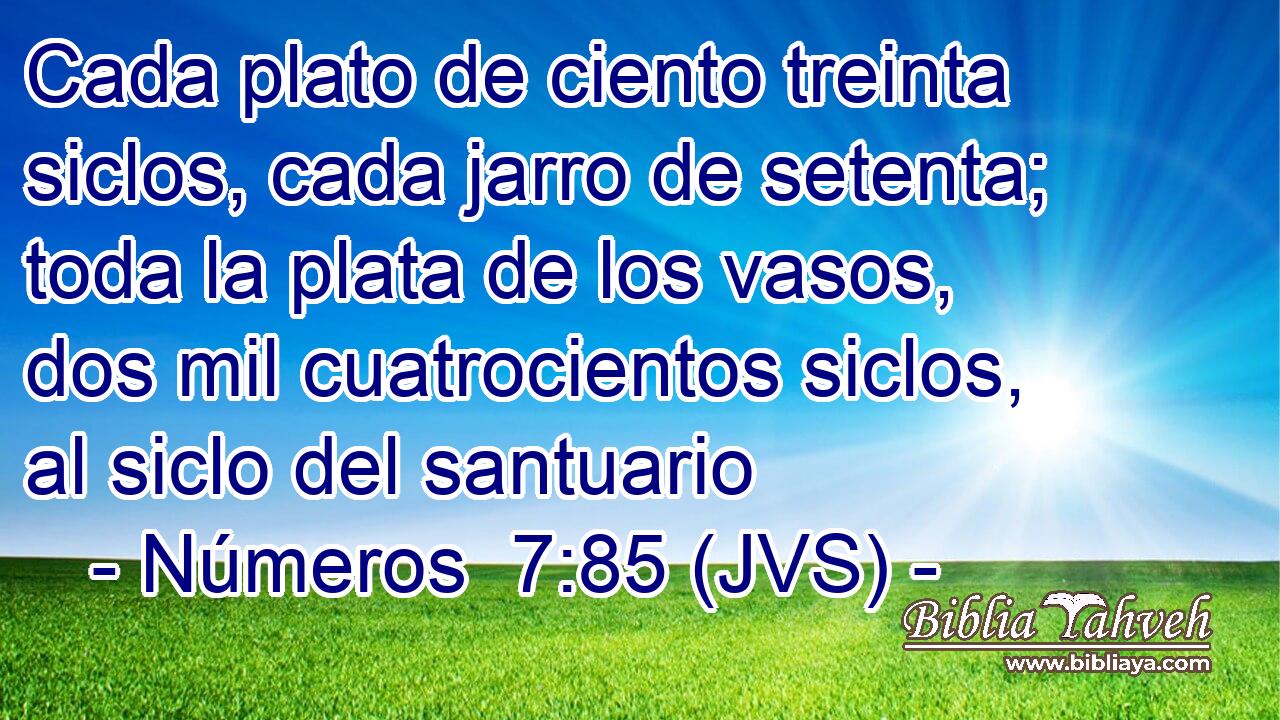 Cada plato de ciento treinta siclos, cada jarro de setenta; toda la plata de los vasos, dos mil cuatrocientos siclos, al siclo del santuario