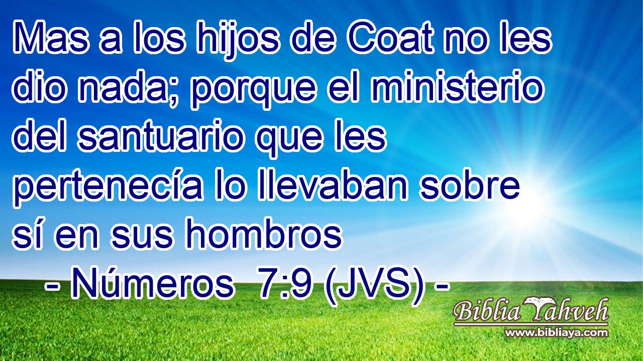 Mas a los hijos de Coat no les dio nada; porque el ministerio del santuario que les pertenecía lo llevaban sobre sí en sus hombros